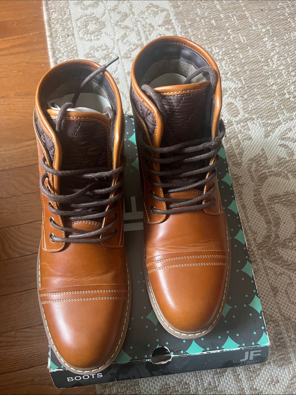 jf j.ferrar Men's Cognac Brown Leather Lace-Up Boots